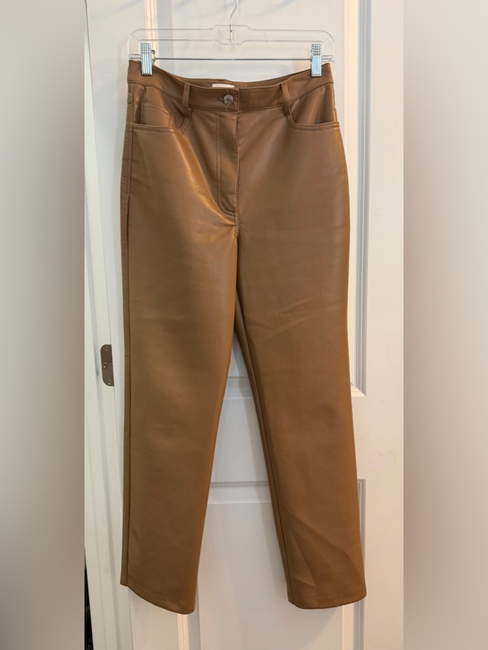Wilfred Faux Leather Straight-Leg Pants in Camel Brown